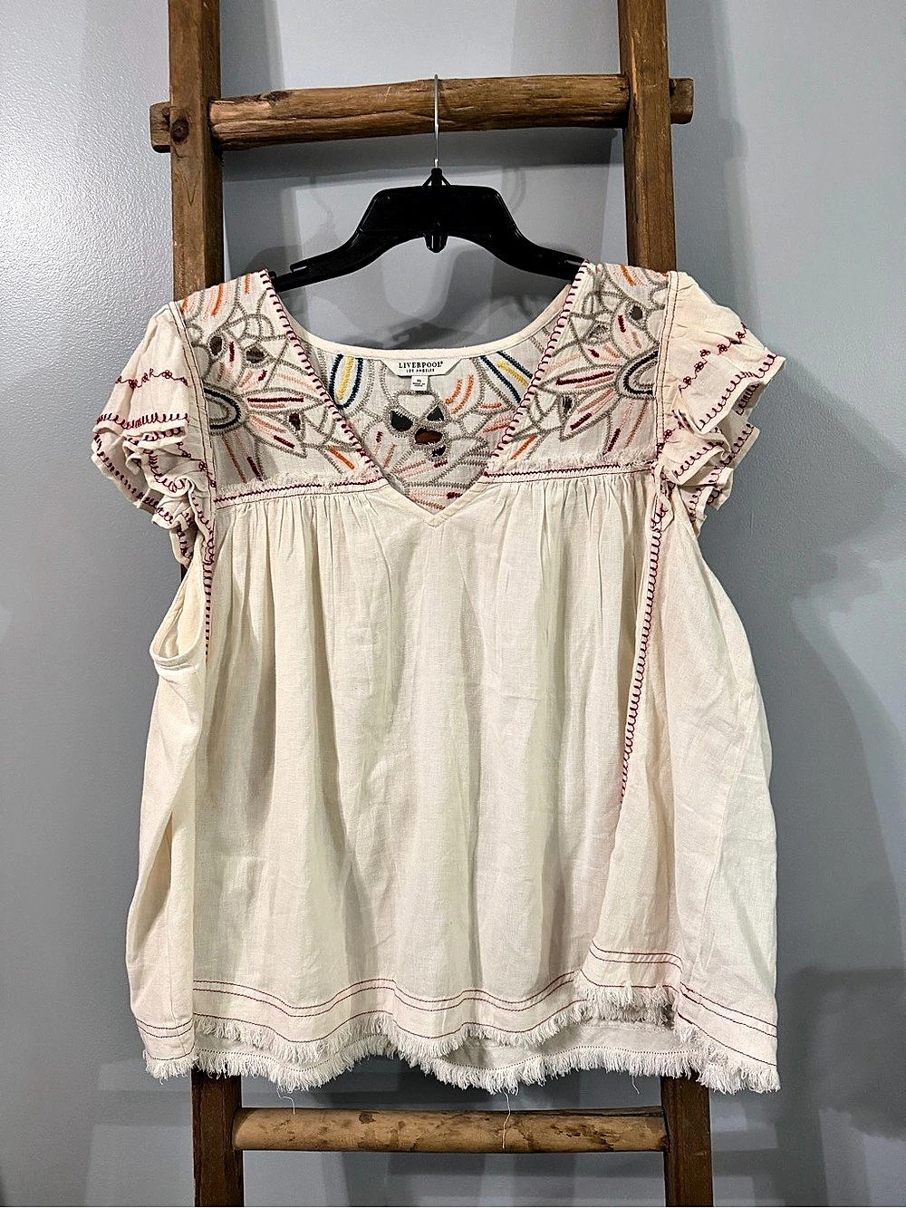 NWT Liverpool Embroidered Tunic in Cream Size XL
